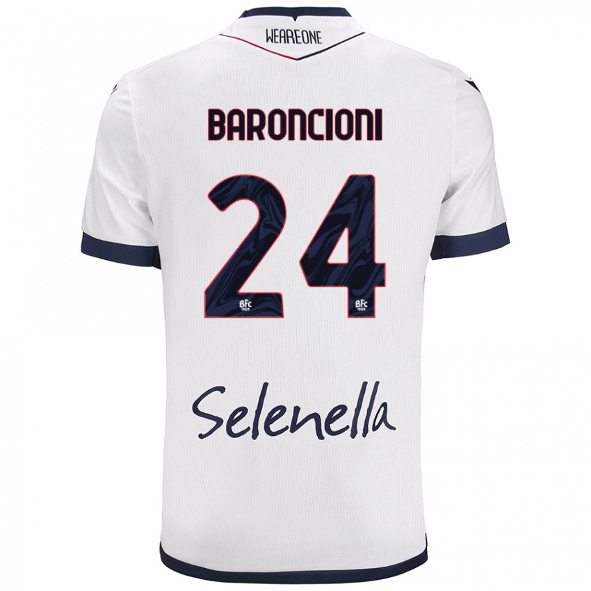 Femme Maillot Davide Baroncioni #24 Blanc Bleu Royal Tenues Extérieur 2024/25 T-Shirt Belgique