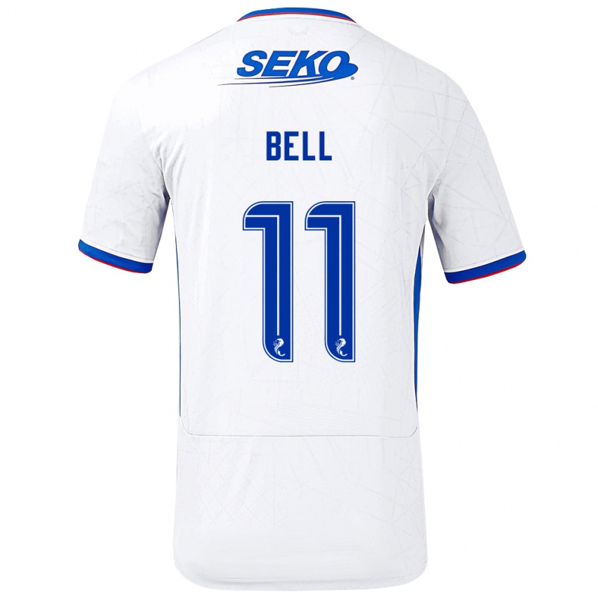 Femme Maillot Megan Bell #11 Blanc Bleu Tenues Extérieur 2024/25 T-Shirt Belgique