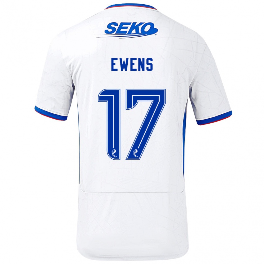 Femme Maillot Sarah Ewens #17 Blanc Bleu Tenues Extérieur 2024/25 T-Shirt Belgique