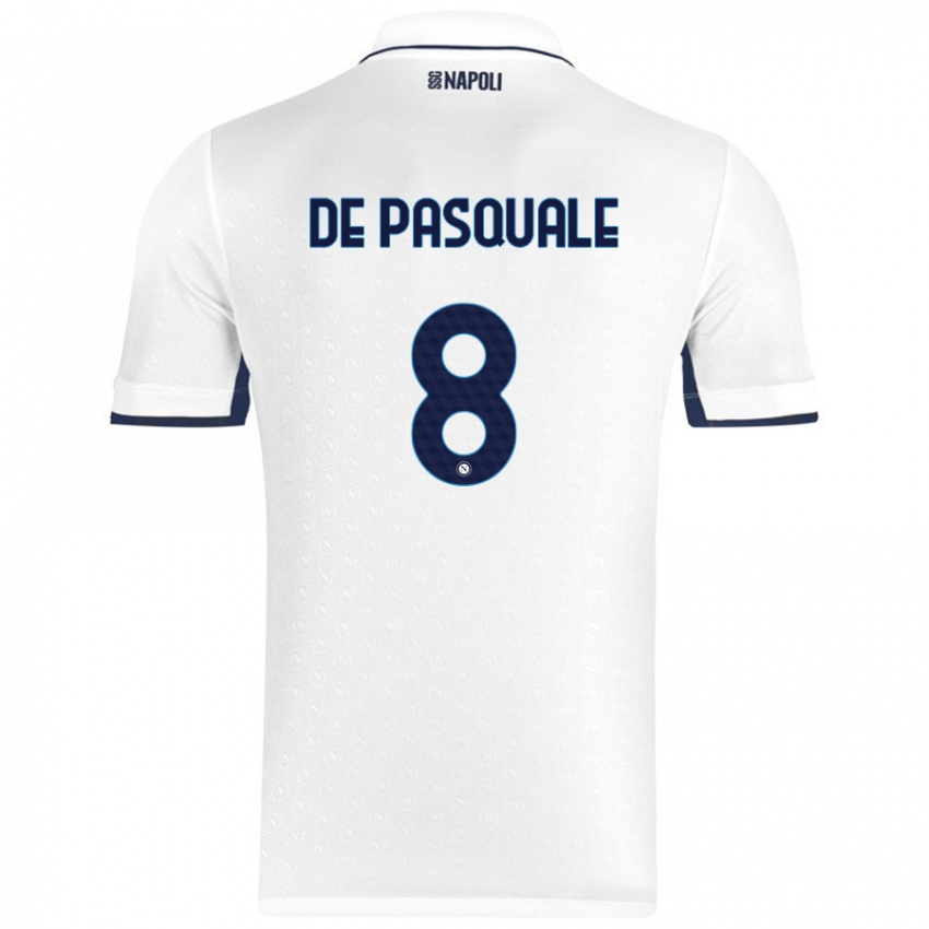 Dames Dylan De Pasquale #8 Wit Koningsblauw Uitshirt Uittenue 2024/25 T-Shirt België