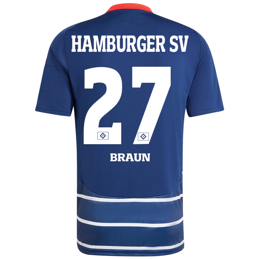 Femme Maillot Elias Braun #27 Bleu Foncé Tenues Extérieur 2024/25 T-Shirt Belgique