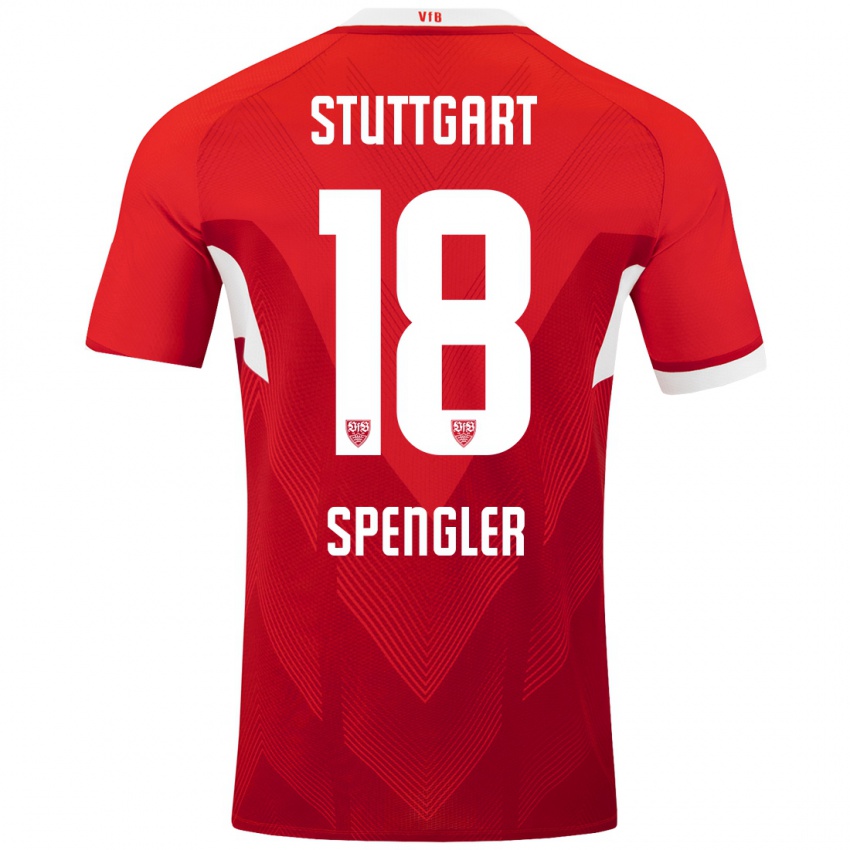 Dames Jana Spengler #18 Rood Wit Uitshirt Uittenue 2024/25 T-Shirt België