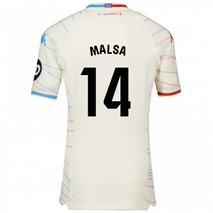 Femme Maillot Mickaël Malsa #14 Blanc Rouge Bleu Tenues Extérieur 2024/25 T-Shirt Belgique