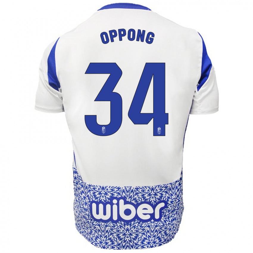 Dames Oscar Naasei Oppong #34 Wit Blauw Uitshirt Uittenue 2024/25 T-Shirt België