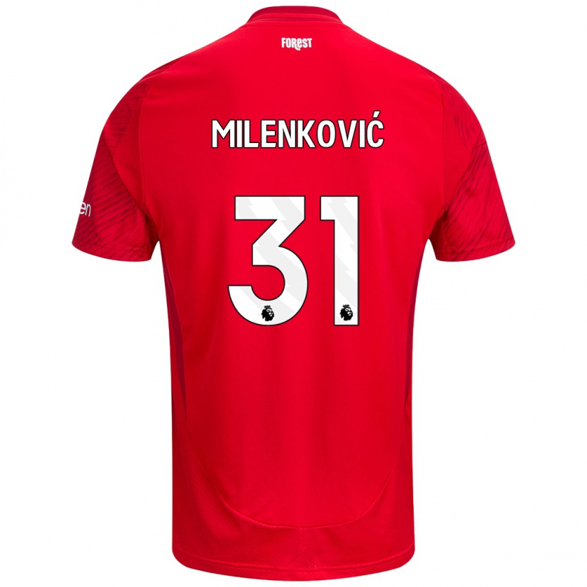 Kinder Nikola Milenković #31 Rot Weiß Heimtrikot Trikot 2024/25 T-Shirt Belgien