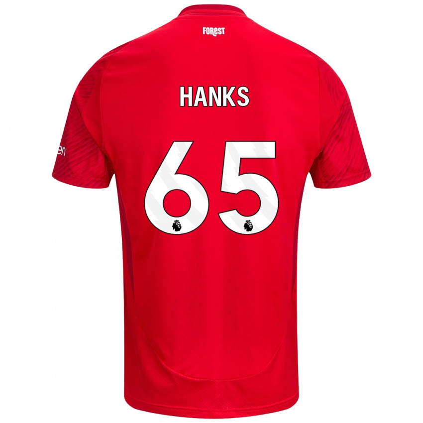 Enfant Maillot Justin Hanks #65 Rouge Blanc Tenues Domicile 2024/25 T-Shirt Belgique