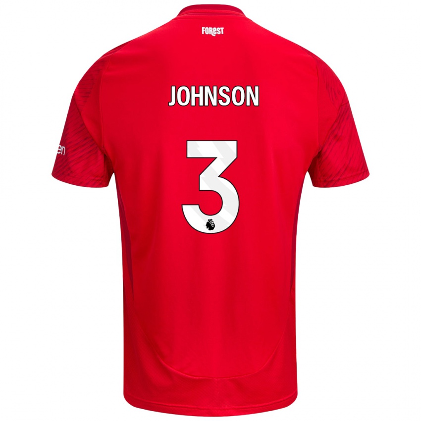 Enfant Maillot Nat Johnson #3 Rouge Blanc Tenues Domicile 2024/25 T-Shirt Belgique