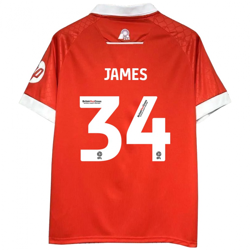 Enfant Maillot Aaron James #34 Rouge Blanc Tenues Domicile 2024/25 T-Shirt Belgique