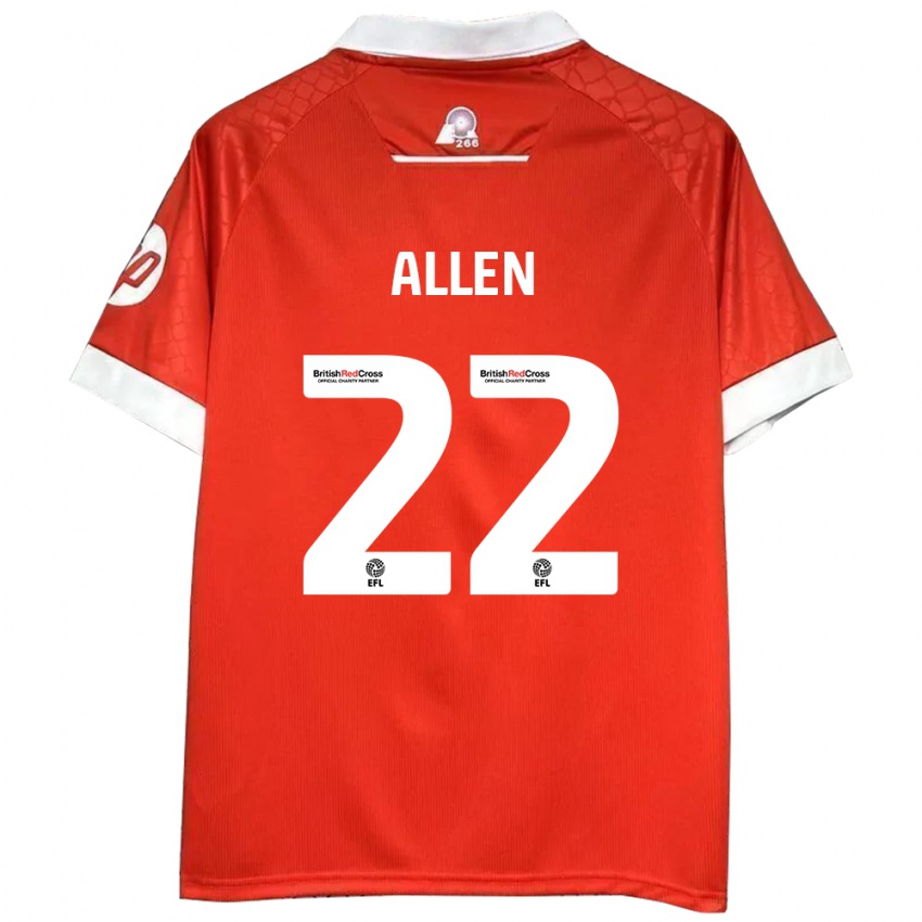 Enfant Maillot Keren Allen #22 Rouge Blanc Tenues Domicile 2024/25 T-Shirt Belgique