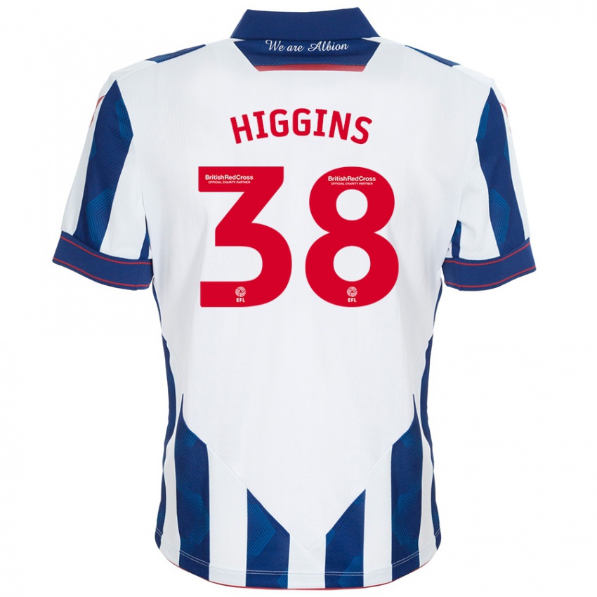 Kinderen Akeel Higgins #38 Wit Donkerblauw Thuisshirt Thuistenue 2024/25 T-Shirt België