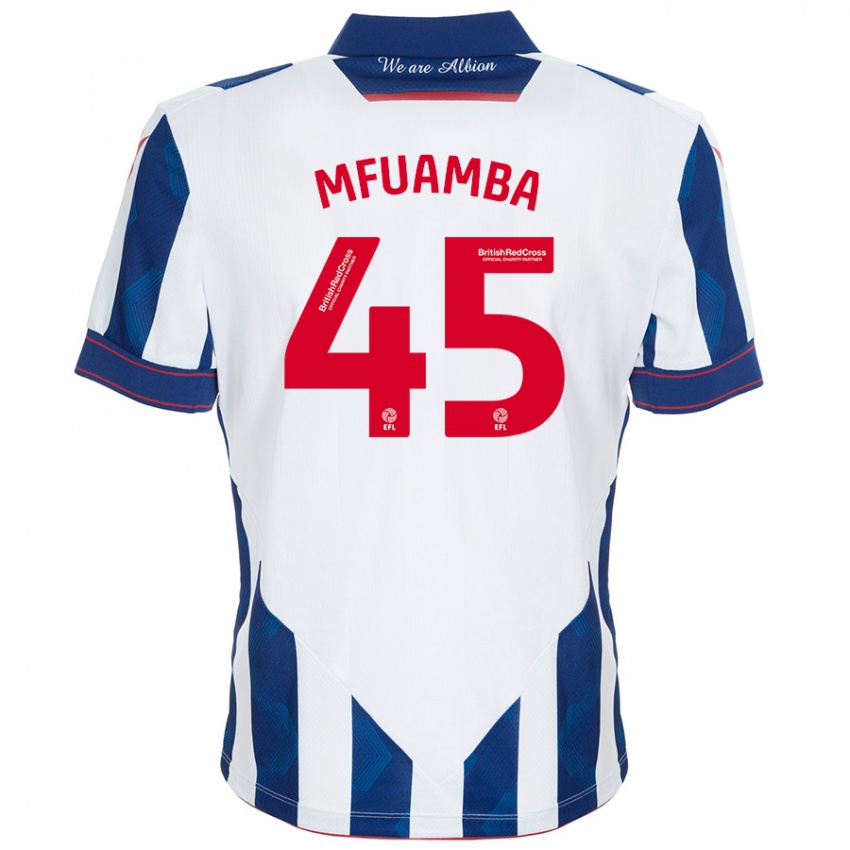 Kinderen Kevin Mfuamba #45 Wit Donkerblauw Thuisshirt Thuistenue 2024/25 T-Shirt België