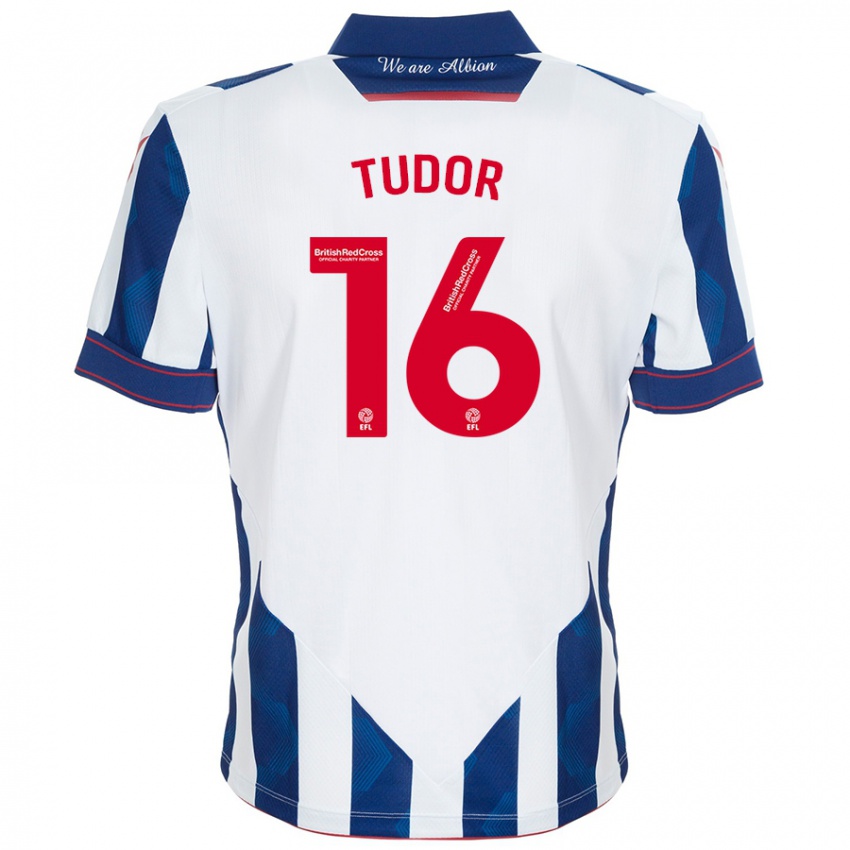 Kinderen Sophie Tudor #16 Wit Donkerblauw Thuisshirt Thuistenue 2024/25 T-Shirt België