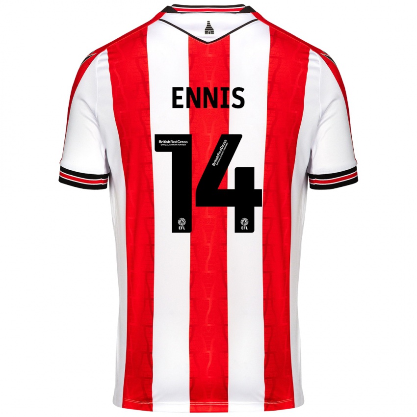 Enfant Maillot Niall Ennis #14 Rouge Blanc Tenues Domicile 2024/25 T-Shirt Belgique