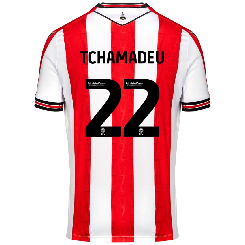 Enfant Maillot Junior Tchamadeu #22 Rouge Blanc Tenues Domicile 2024/25 T-Shirt Belgique