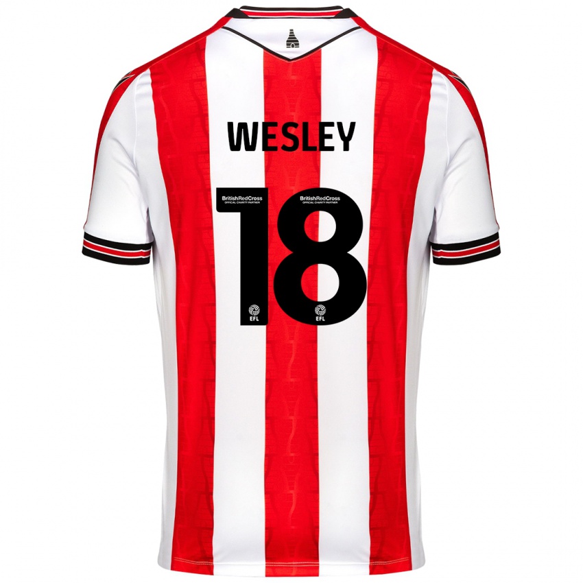 Enfant Maillot Wesley Moraes #18 Rouge Blanc Tenues Domicile 2024/25 T-Shirt Belgique