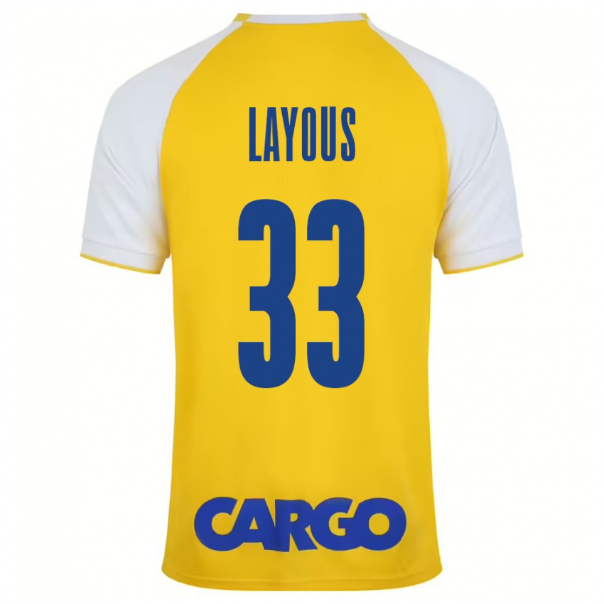 Enfant Maillot Hisham Layous #33 Jaune Blanc Tenues Domicile 2024/25 T-Shirt Belgique