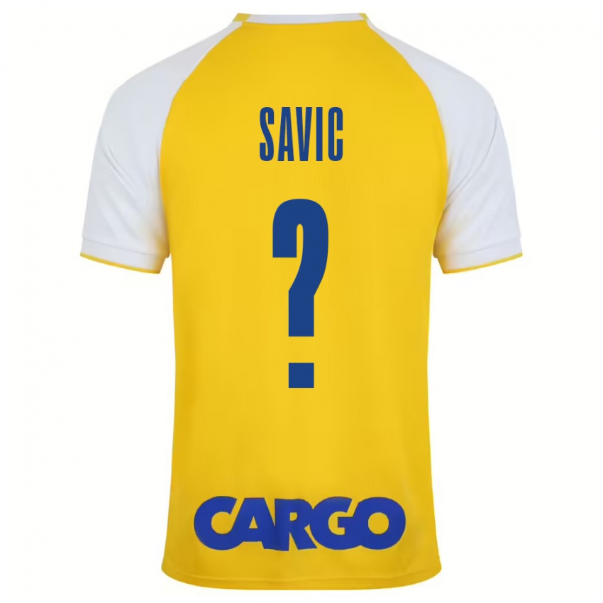 Enfant Maillot Rom Savic #0 Jaune Blanc Tenues Domicile 2024/25 T-Shirt Belgique