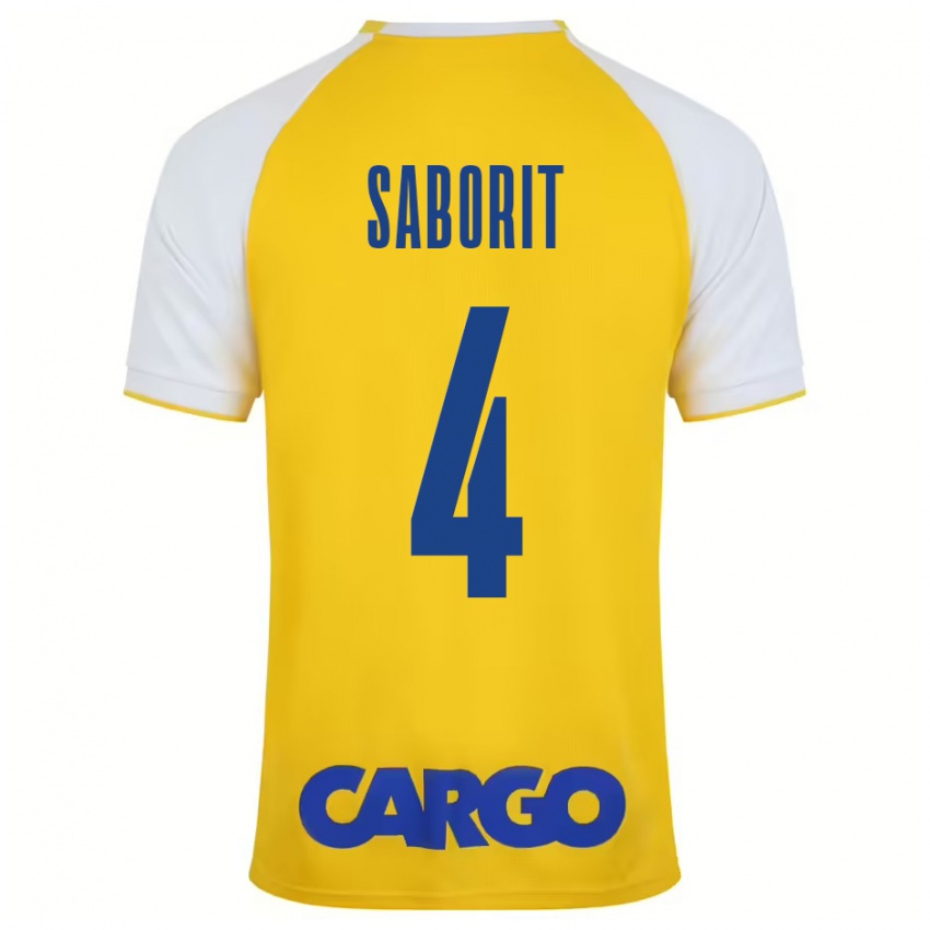 Kinderen Enric Saborit #4 Geel Wit Thuisshirt Thuistenue 2024/25 T-Shirt België