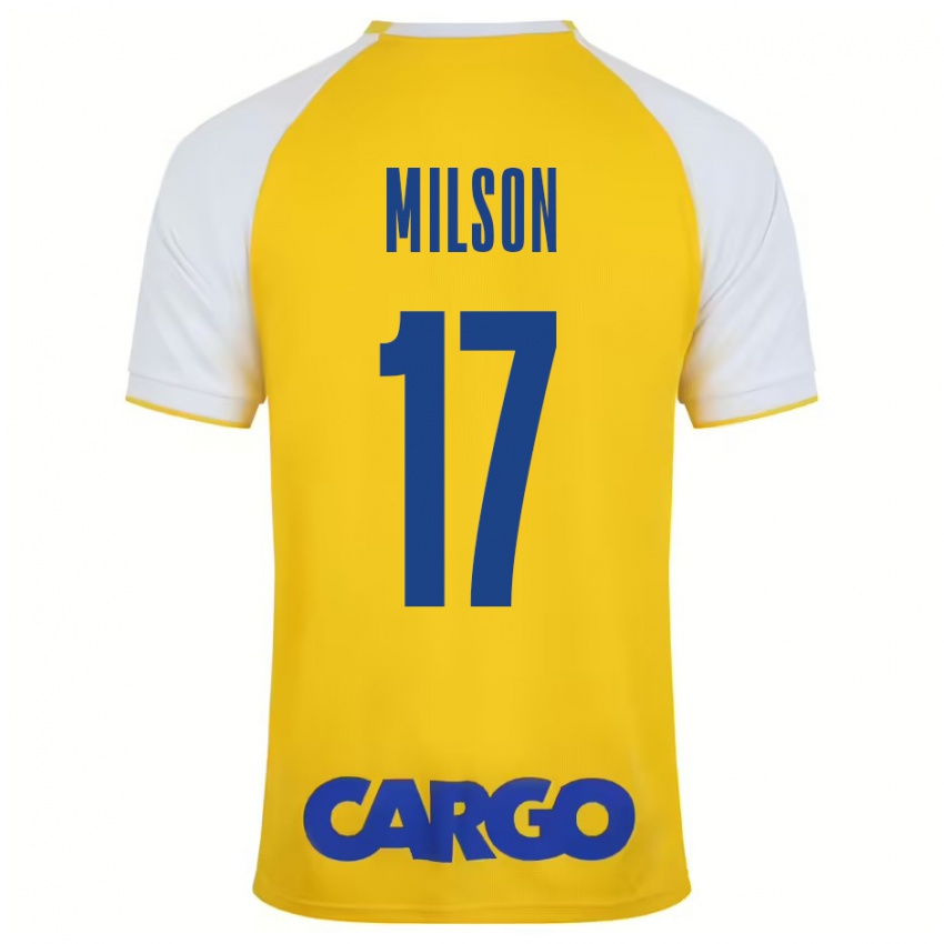 Enfant Maillot Milson #17 Jaune Blanc Tenues Domicile 2024/25 T-Shirt Belgique