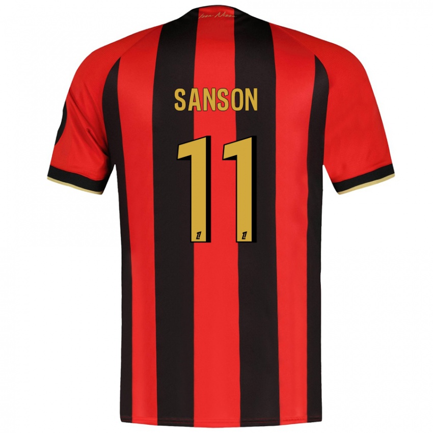 Enfant Maillot Morgan Sanson #11 Rouge Noir Tenues Domicile 2024/25 T-Shirt Belgique