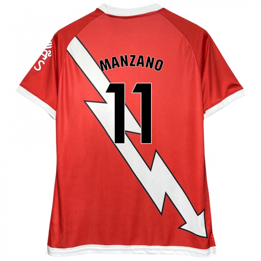 Enfant Maillot Sergio Manzano #11 Blanc Rouge Tenues Domicile 2024/25 T-Shirt Belgique