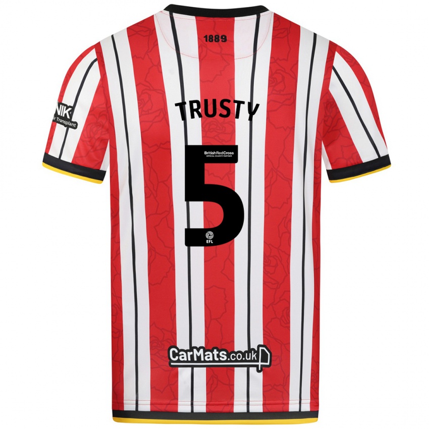 Kinderen Auston Trusty #5 Rood Witte Strepen Thuisshirt Thuistenue 2024/25 T-Shirt België