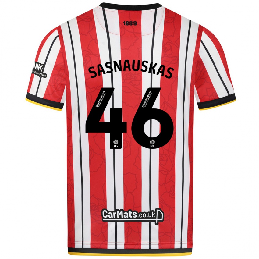 Kinderen Dovydas Sasnauskas #46 Rood Witte Strepen Thuisshirt Thuistenue 2024/25 T-Shirt België