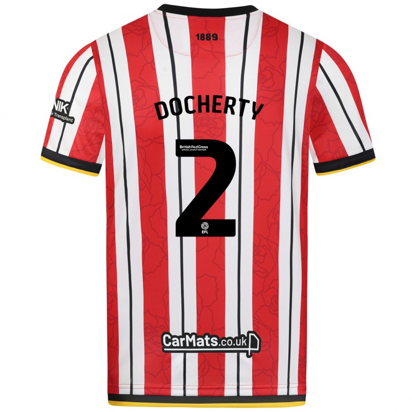 Kinderen Charley Docherty #2 Rood Witte Strepen Thuisshirt Thuistenue 2024/25 T-Shirt België