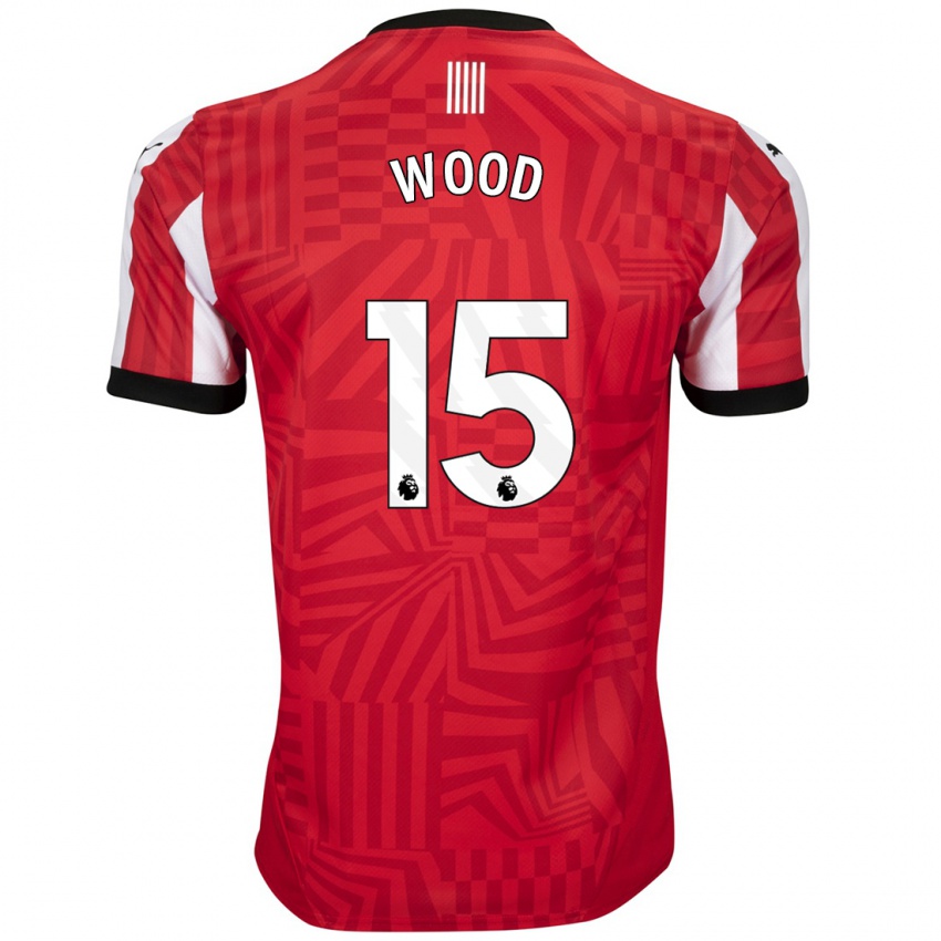 Enfant Maillot Nathan Wood #15 Rouge Blanc Tenues Domicile 2024/25 T-Shirt Belgique