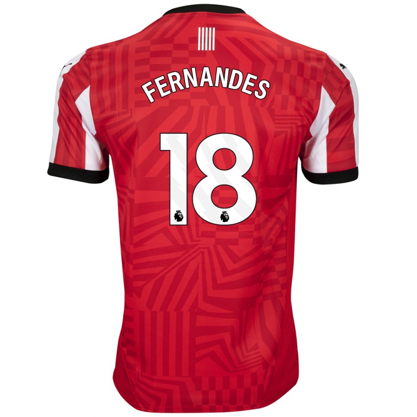 Enfant Maillot Mateus Fernandes #18 Rouge Blanc Tenues Domicile 2024/25 T-Shirt Belgique