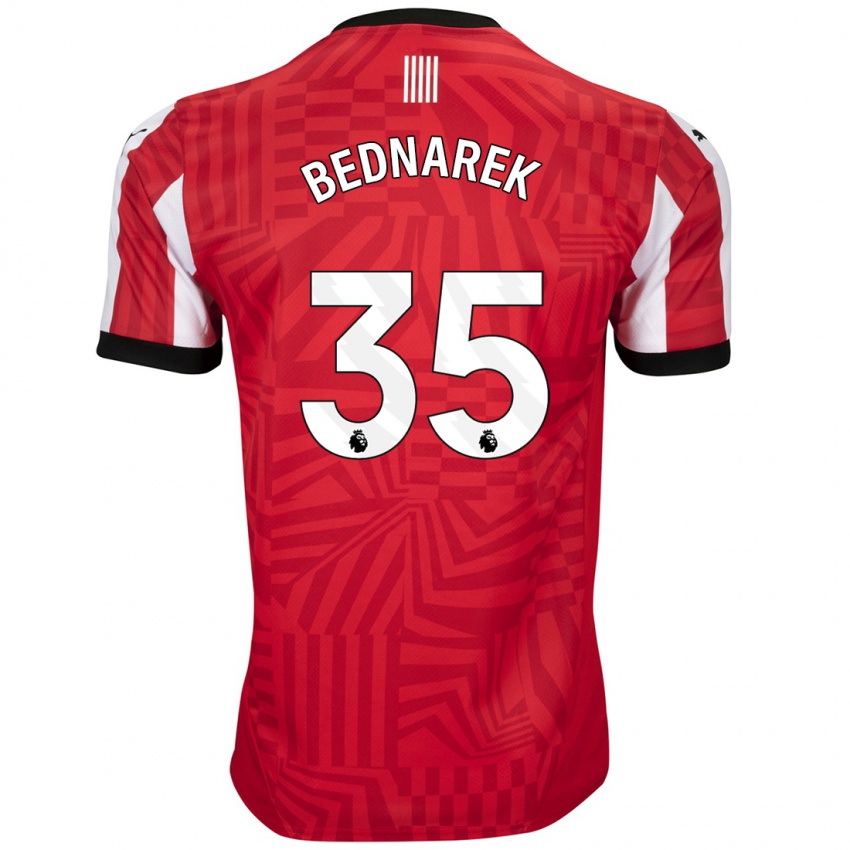 Enfant Maillot Jan Bednarek #35 Rouge Blanc Tenues Domicile 2024/25 T-Shirt Belgique