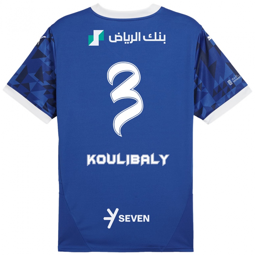 Enfant Maillot Kalidou Koulibaly #3 Bleu Foncé Blanc Tenues Domicile 2024/25 T-Shirt Belgique