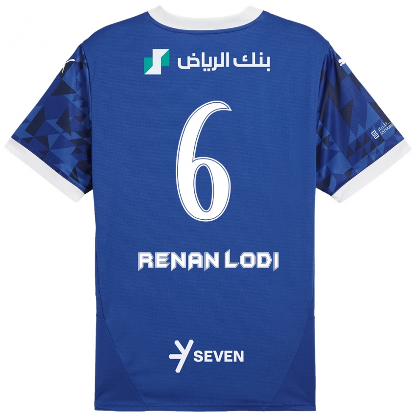 Enfant Maillot Renan Lodi #6 Bleu Foncé Blanc Tenues Domicile 2024/25 T-Shirt Belgique