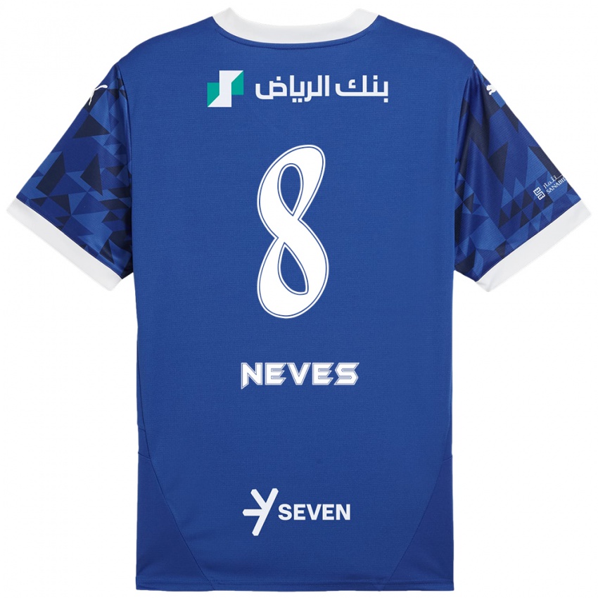 Enfant Maillot Rúben Neves #8 Bleu Foncé Blanc Tenues Domicile 2024/25 T-Shirt Belgique