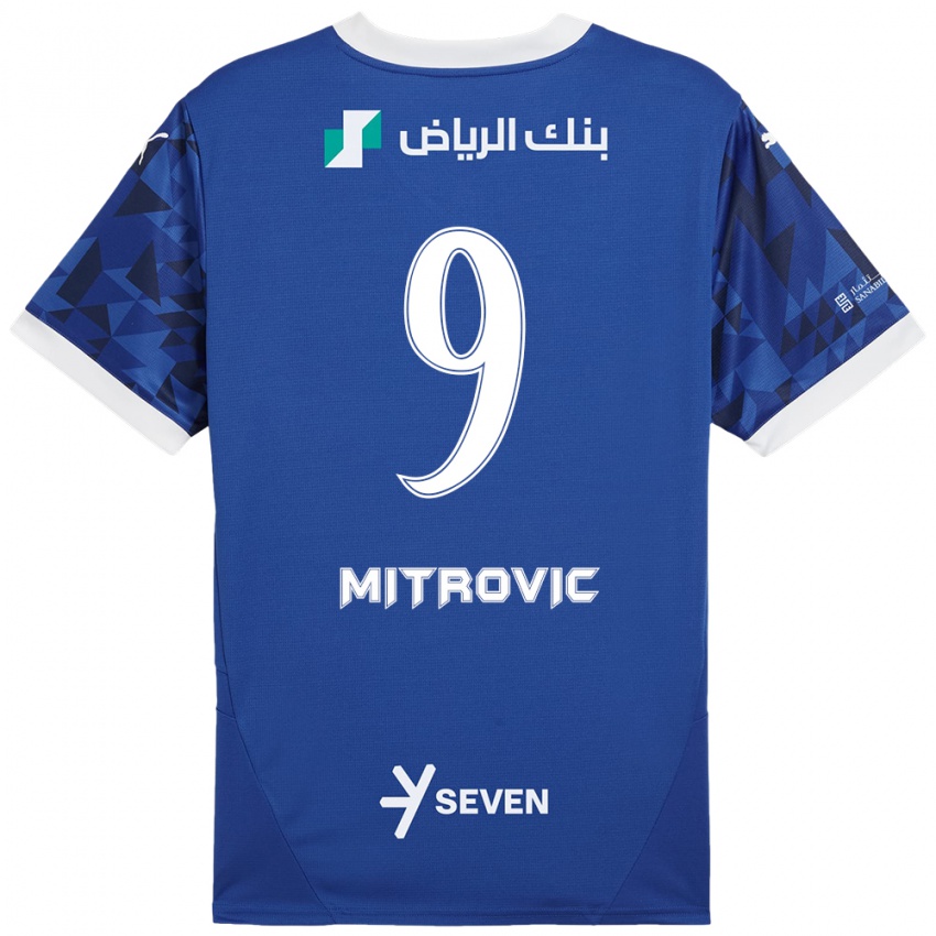 Enfant Maillot Aleksandar Mitrovic #9 Bleu Foncé Blanc Tenues Domicile 2024/25 T-Shirt Belgique