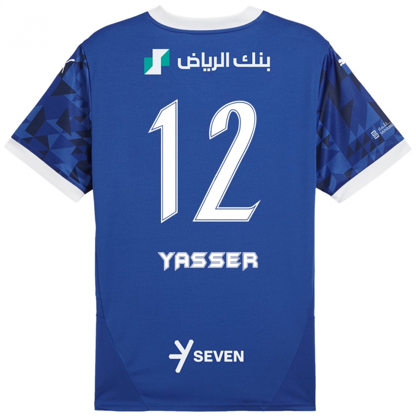 Enfant Maillot Yasser Al-Shahrani #12 Bleu Foncé Blanc Tenues Domicile 2024/25 T-Shirt Belgique