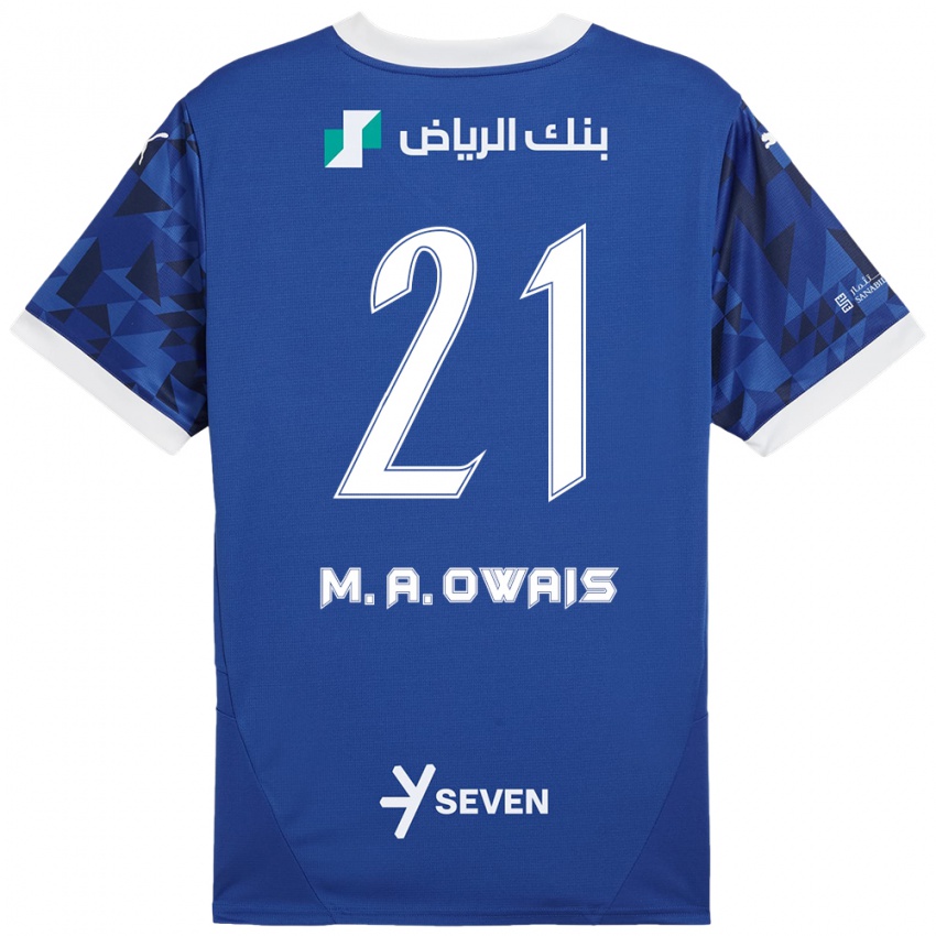 Enfant Maillot Mohammed Al-Owais #21 Bleu Foncé Blanc Tenues Domicile 2024/25 T-Shirt Belgique