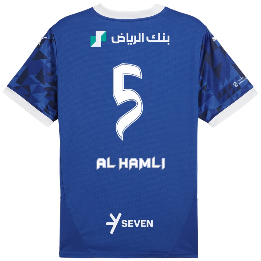 Enfant Maillot Noura Al-Hamli #5 Bleu Foncé Blanc Tenues Domicile 2024/25 T-Shirt Belgique