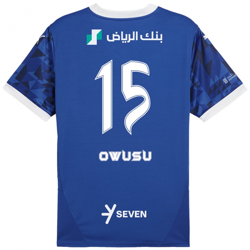 Enfant Maillot Mavis Owusu #15 Bleu Foncé Blanc Tenues Domicile 2024/25 T-Shirt Belgique