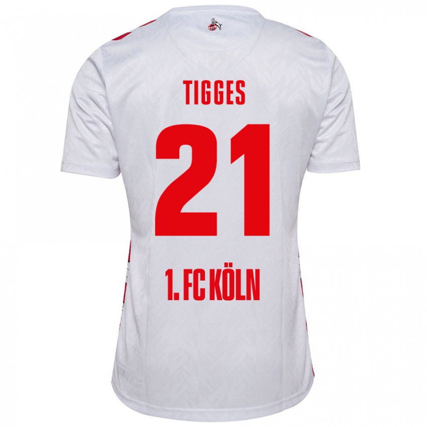 Enfant Maillot Steffen Tigges #21 Blanc Rouge Tenues Domicile 2024/25 T-Shirt Belgique