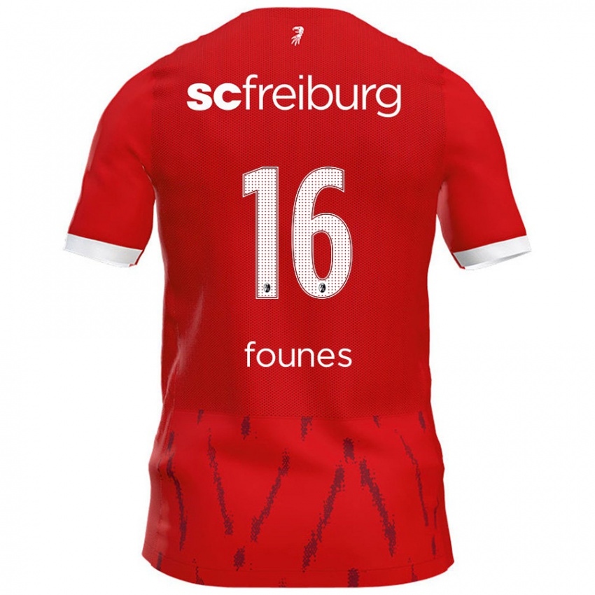 Enfant Maillot Kevin Founes #16 Rouge Tenues Domicile 2024/25 T-Shirt Belgique