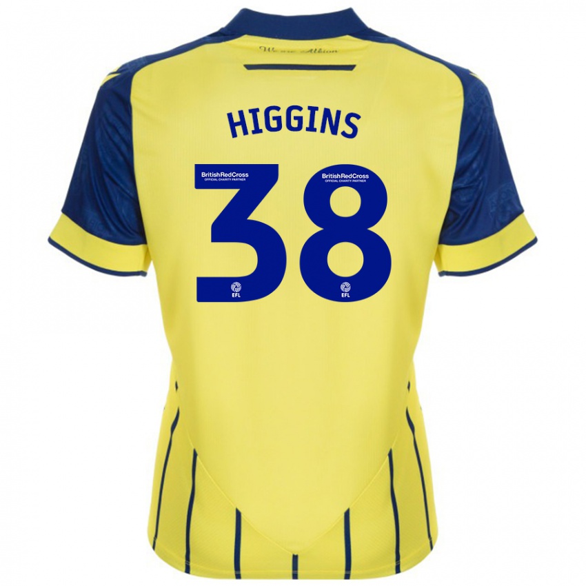 Kinderen Akeel Higgins #38 Geel Blauw Uitshirt Uittenue 2024/25 T-Shirt België