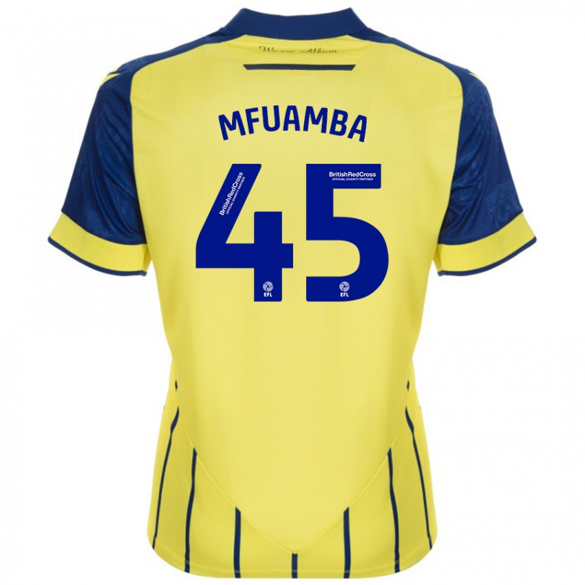 Kinder Kevin Mfuamba #45 Gelb Blau Auswärtstrikot Trikot 2024/25 T-Shirt Belgien