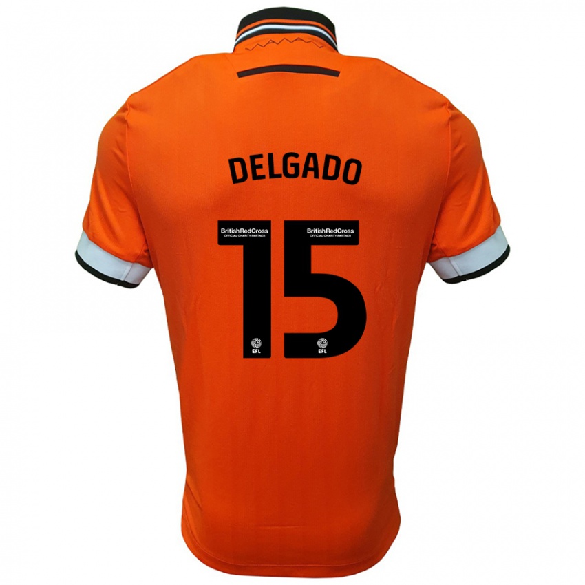 Enfant Maillot Juan Delgado #15 Orange Blanc Tenues Extérieur 2024/25 T-Shirt Belgique