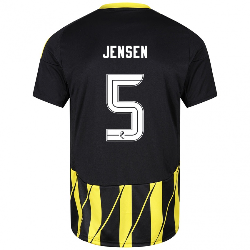 Kinder Richard Jensen #5 Schwarz Gelb Auswärtstrikot Trikot 2024/25 T-Shirt Belgien