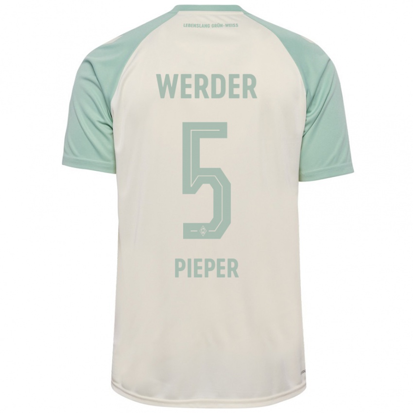 Kinderen Amos Pieper #5 Off-White Lichtgroen Uitshirt Uittenue 2024/25 T-Shirt België