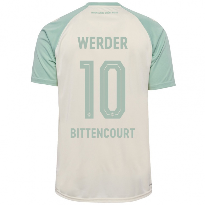 Enfant Maillot Leonardo Bittencourt #10 Blanc Cassé Vert Clair Tenues Extérieur 2024/25 T-Shirt Belgique