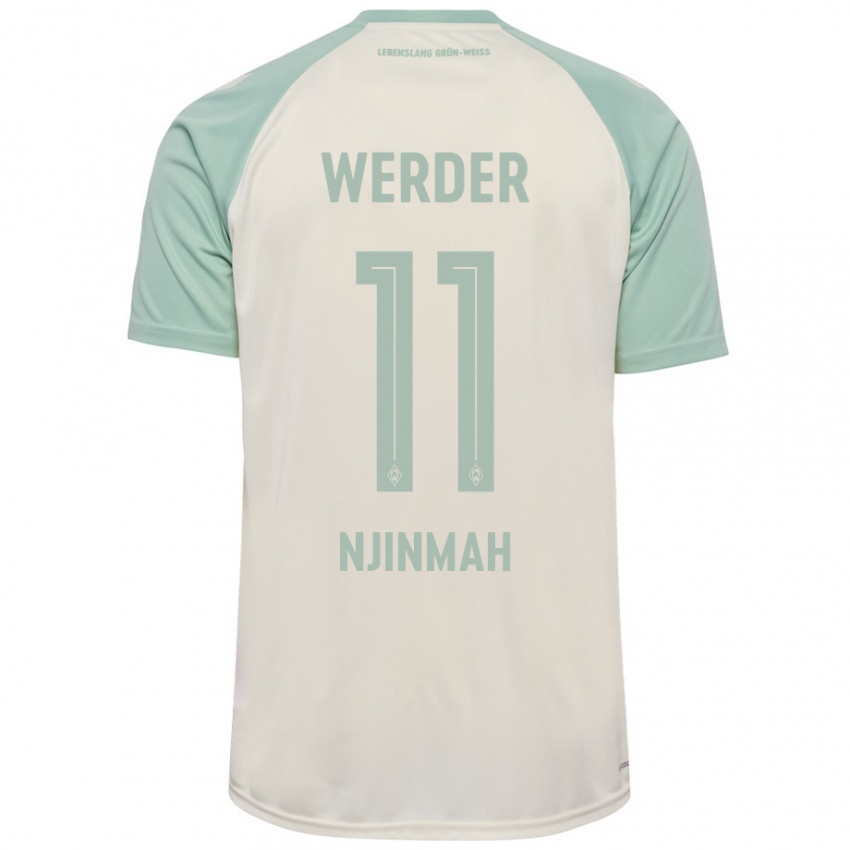 Enfant Maillot Justin Njinmah #11 Blanc Cassé Vert Clair Tenues Extérieur 2024/25 T-Shirt Belgique