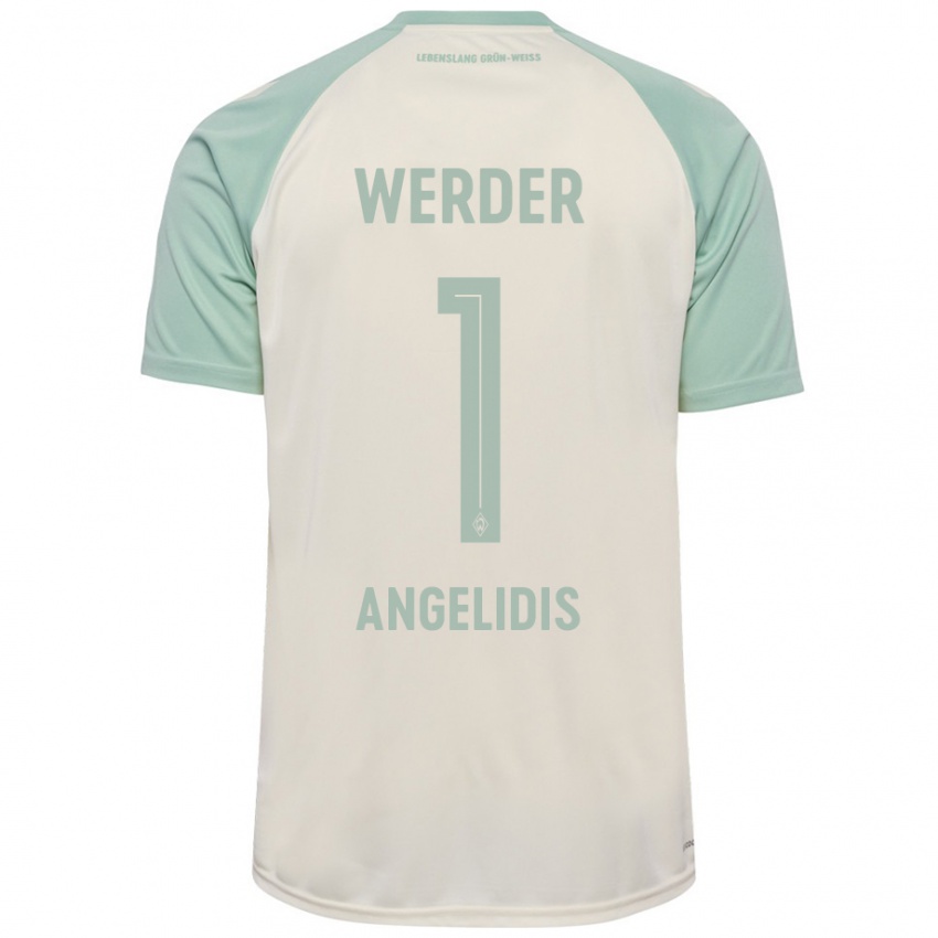 Enfant Maillot Spyros Angelidis #1 Blanc Cassé Vert Clair Tenues Extérieur 2024/25 T-Shirt Belgique