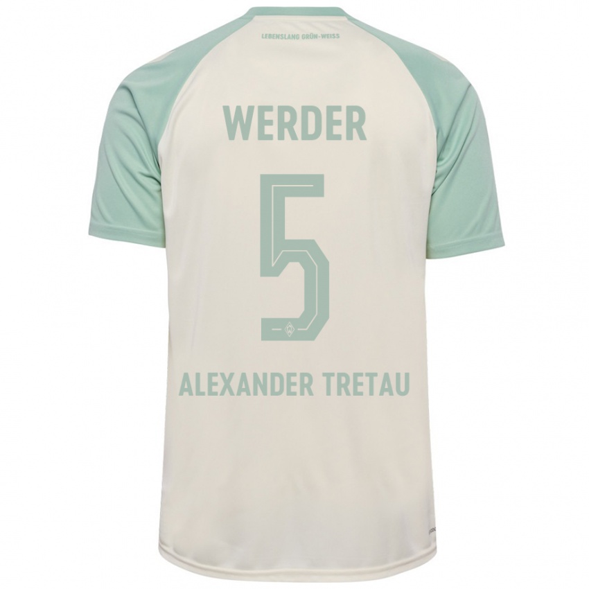 Enfant Maillot Hans Alexander Tretau #5 Blanc Cassé Vert Clair Tenues Extérieur 2024/25 T-Shirt Belgique